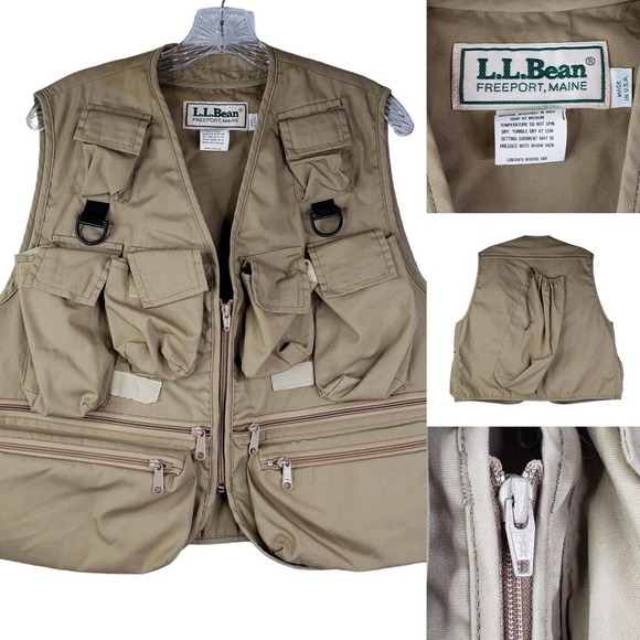 L.L. Bean Jackets & Coats Ll Bean Mens Cargo Vest Medium M Tan Fishing Safari Utility